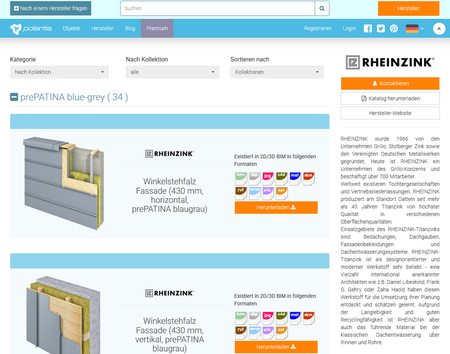 BIM-Planung RHEINZINK Polantis-Seite